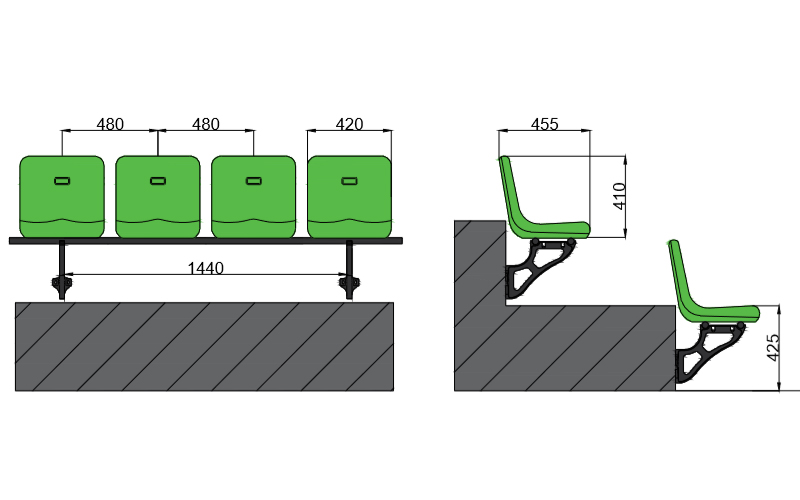 綠蛙中空吹塑側(cè)裝高靠背看臺座椅