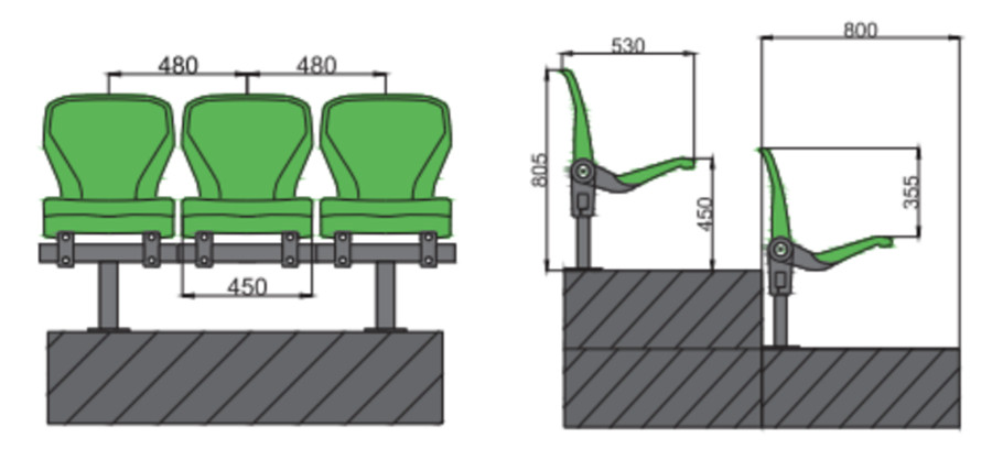 側裝翻板氣輔看臺座椅